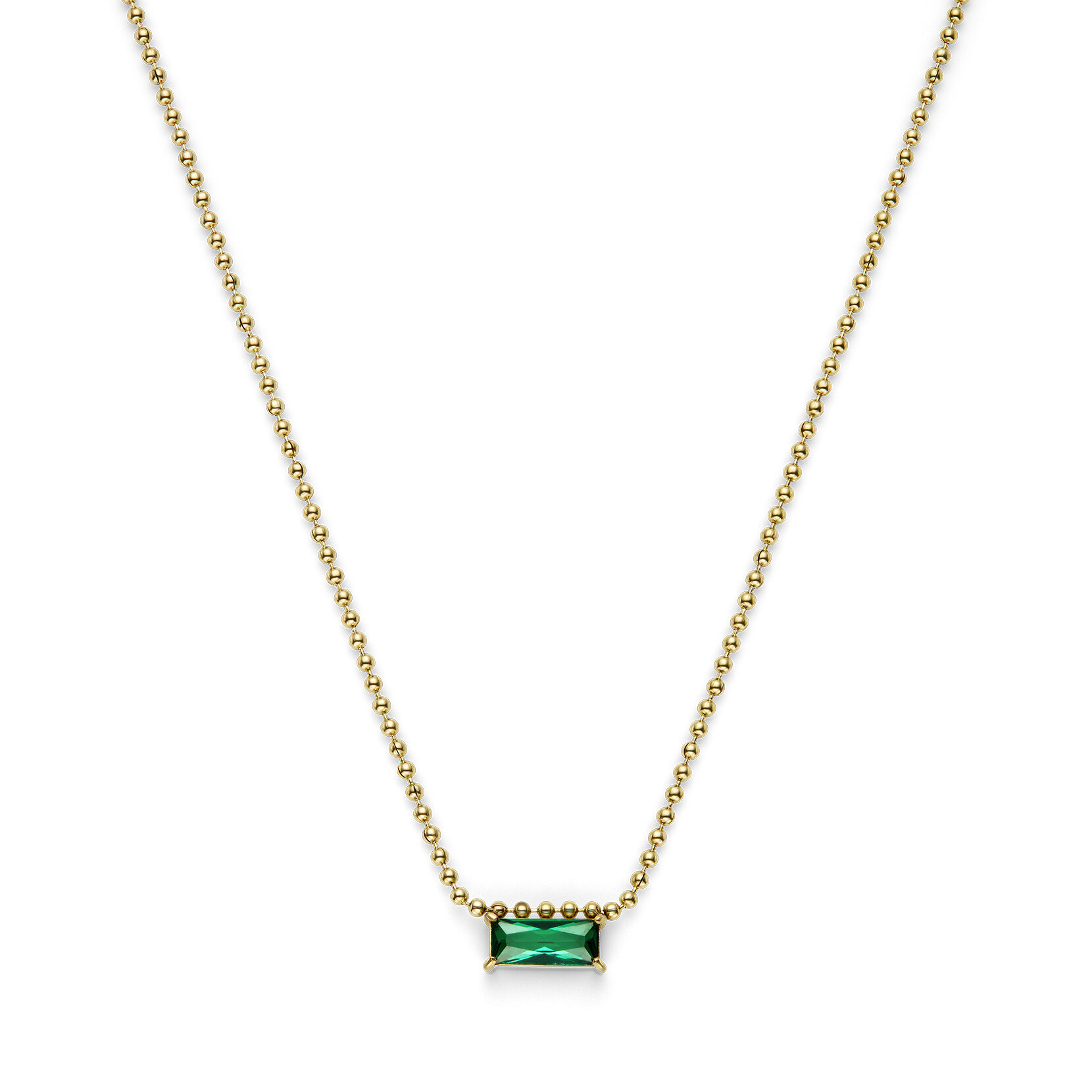 Green Baguette Crystal Gold Plated Necklace