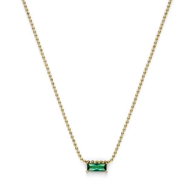 Green Baguette Crystal Gold Plated Necklace