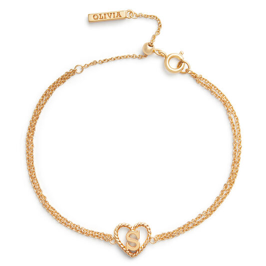 'S' Heart Initial Chain Bracelet Gold
