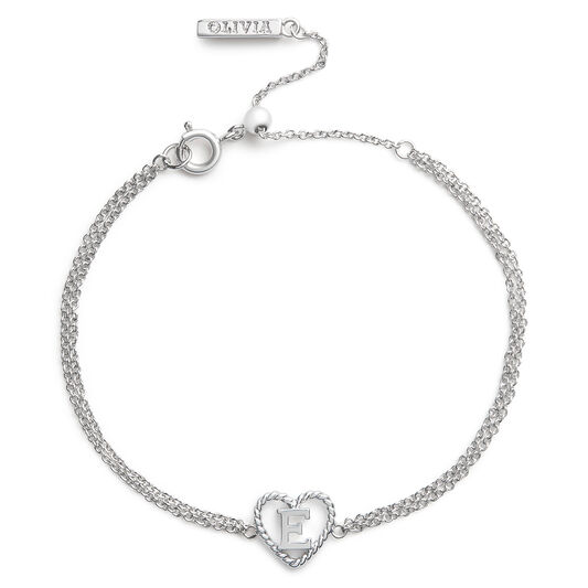 'E' Heart Initial Chain Bracelet Silver