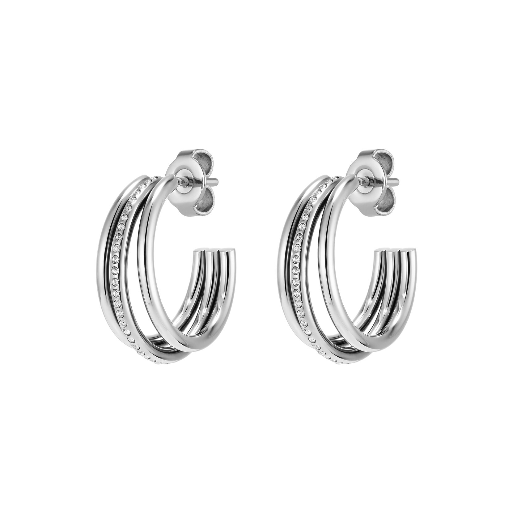 Ever Stacked Claw Silver Tone Hoop Earrings