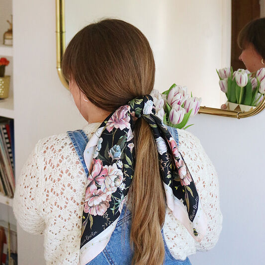 Signature Floral Square Silk Scarf Black