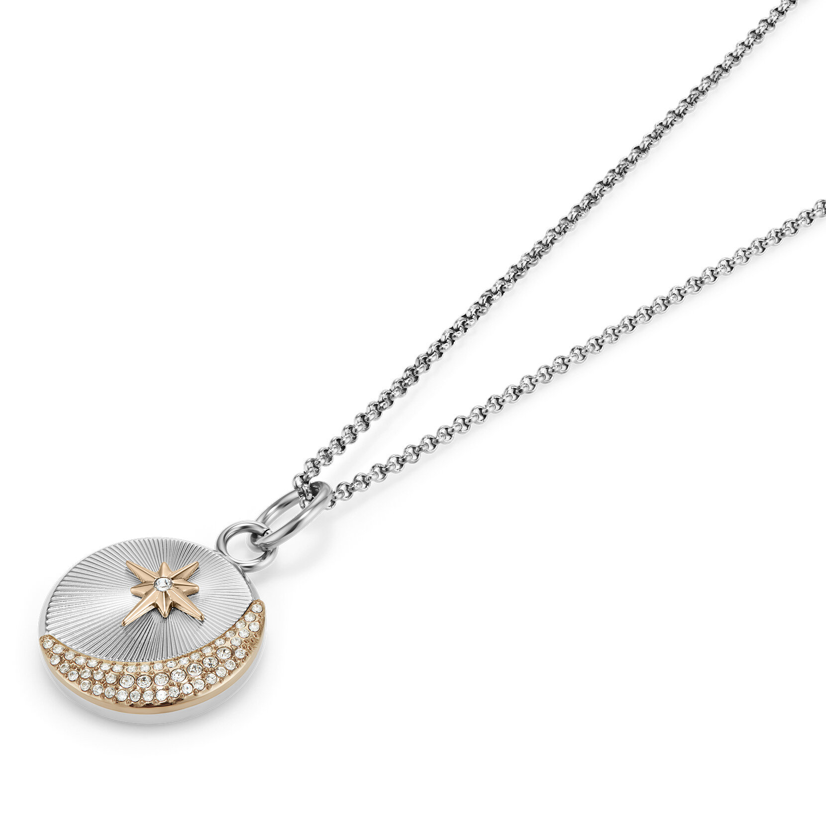 Celestial Star and Moon Silver Tone Pendant Necklace