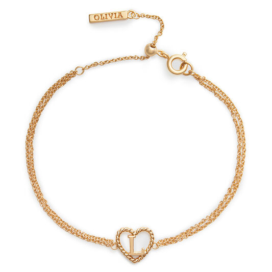 'L' Heart Initial Chain Bracelet Gold