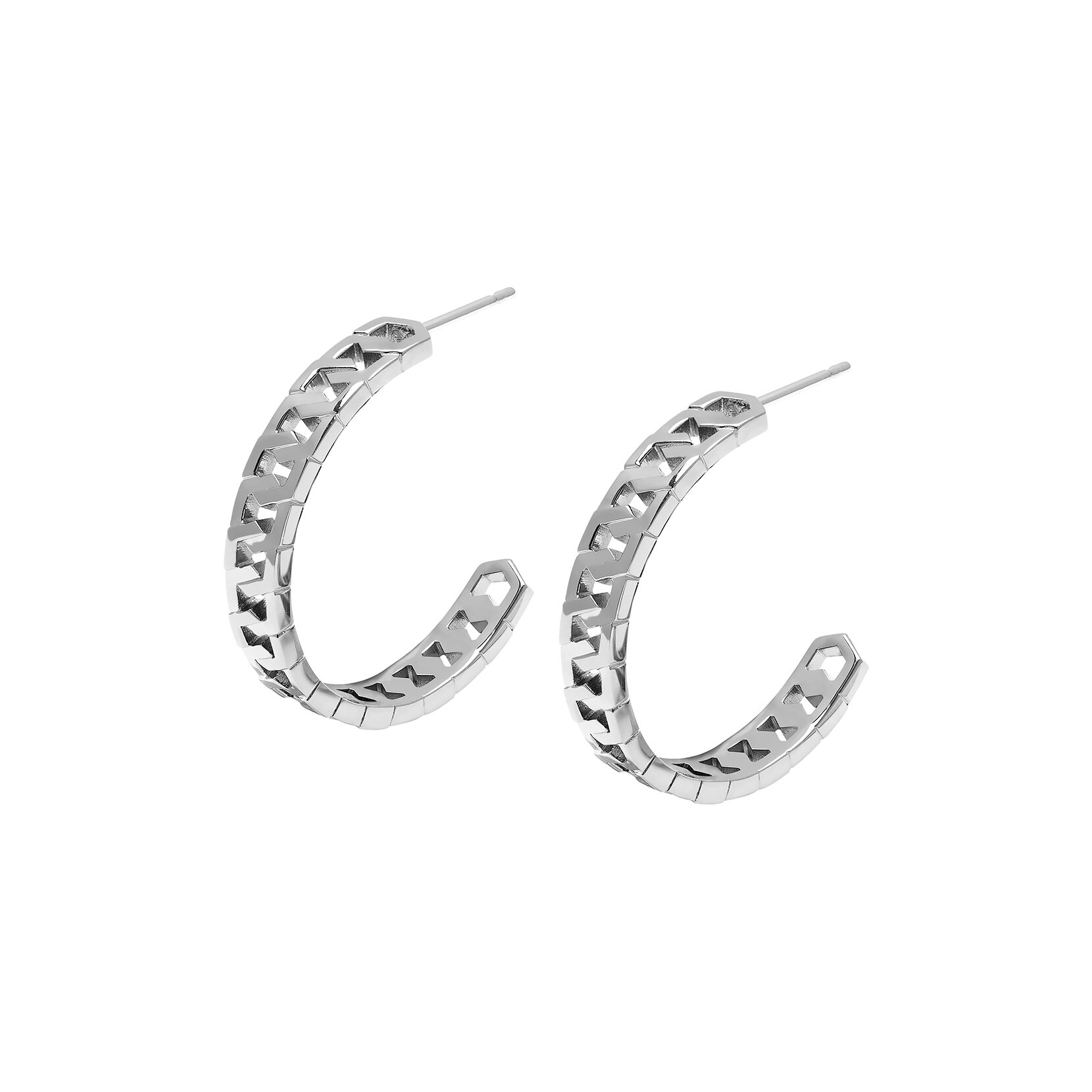 Honeycomb Silver Link Hoop Earrings