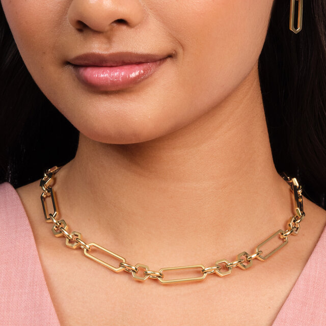Hex Link Gold Plated Necklace