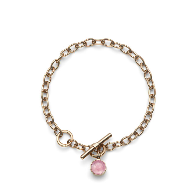 Rose Quartz Cabochon Rose Gold Plated Gemstone Toggle Bracelet