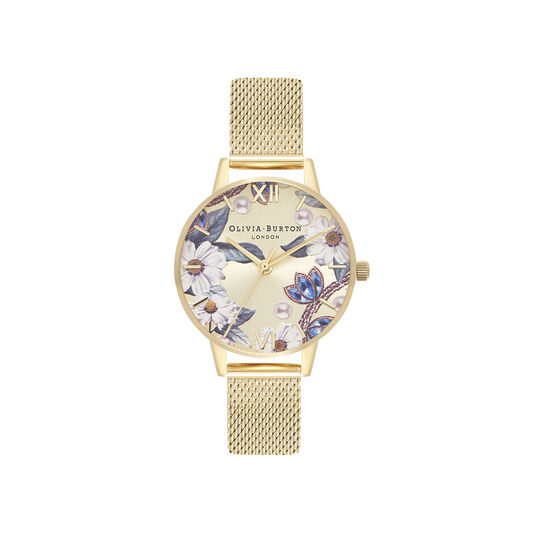 Bejewelled Floral Midi Gold Mesh