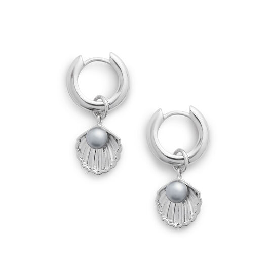 Under The Sea Shell Huggie Hoops White Pearl & Silver