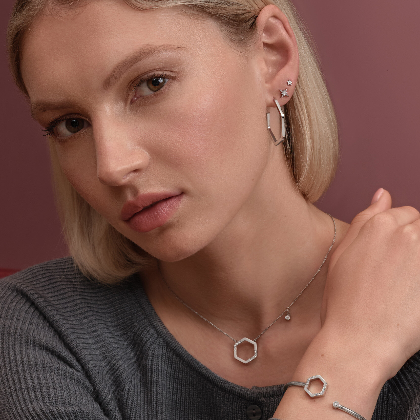 Crystal Honeycomb Silver Tone Necklace