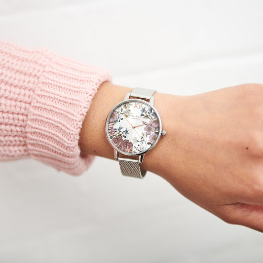 Ladies British Blooms Rose Gold Silver Mesh Olivia Burton London