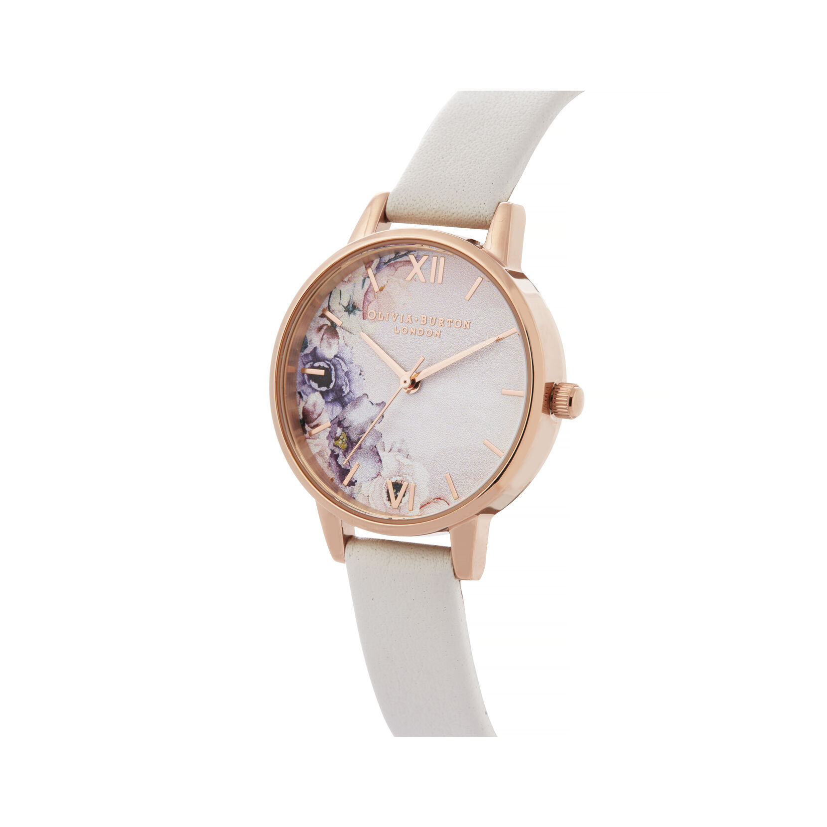 Watercolor Florals 30mm Rose Gold & Blush Leather Strap Watch