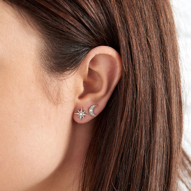 North Star & Moon Opal, Silver Stud Earrings