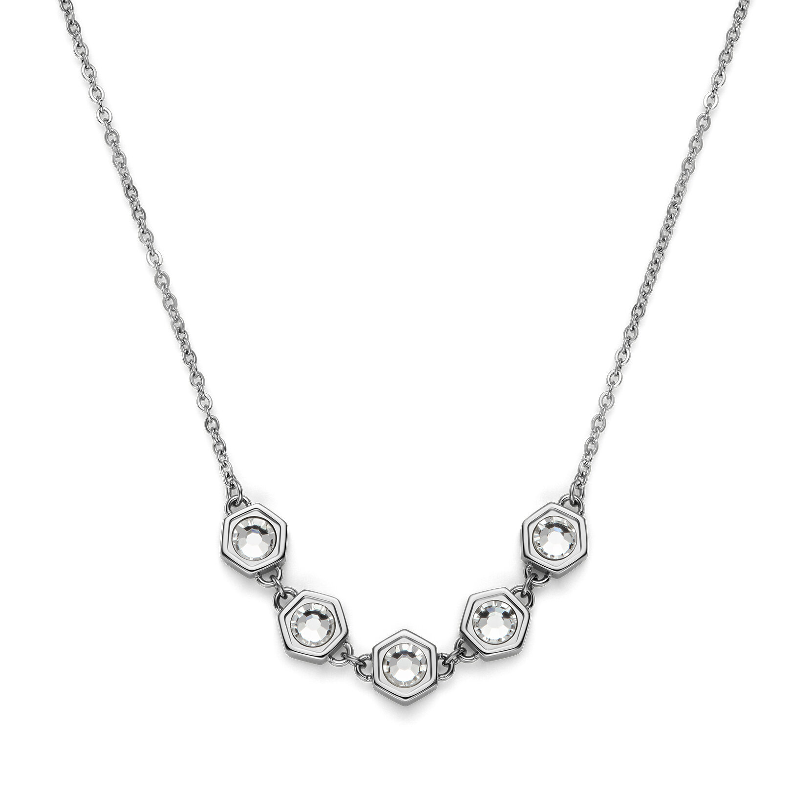 Ever Stacked Crystal Honeycomb Silver Tone Stacking Necklace