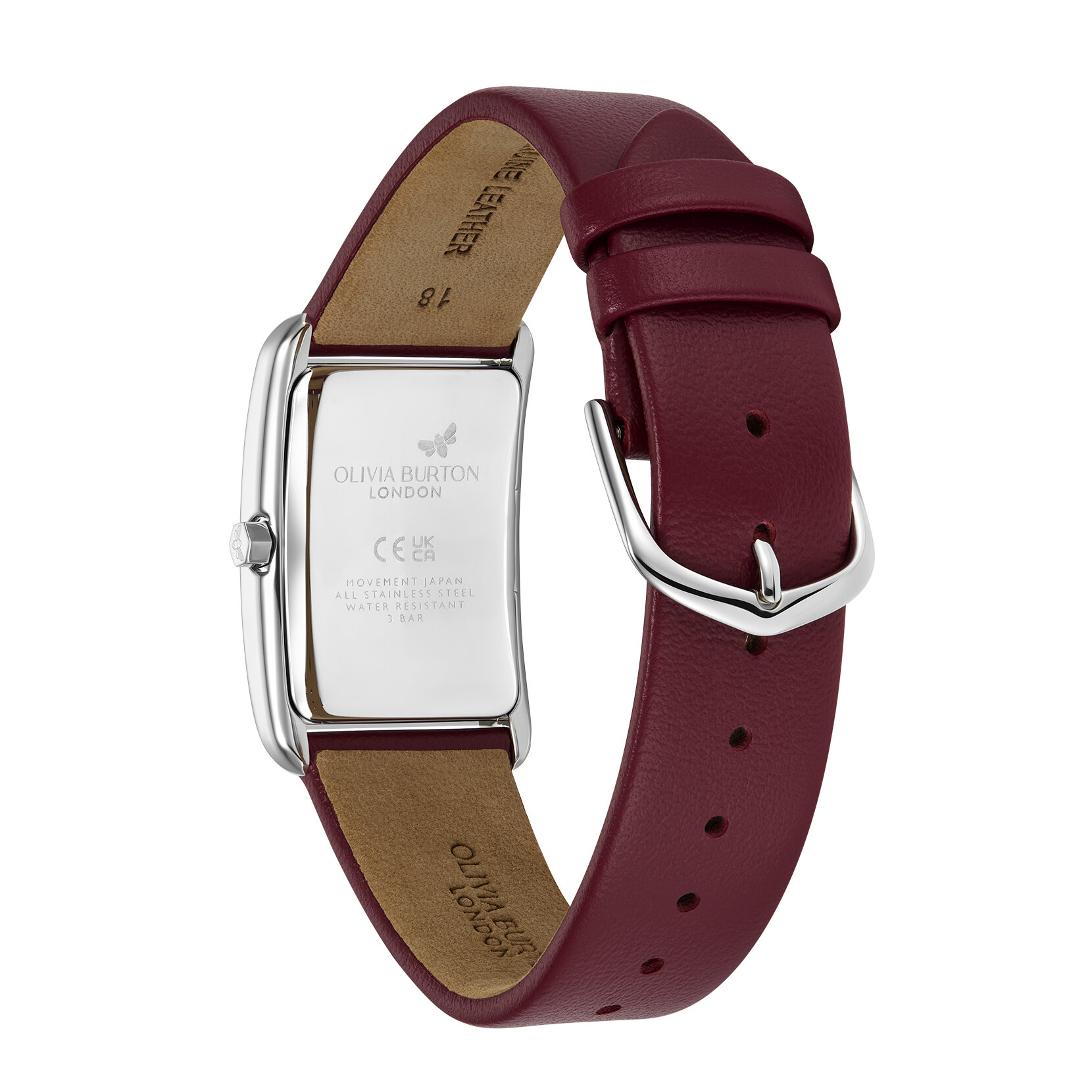 23mm Grove Silver & Cranberry Leather Strap Watch