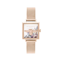 Enchanted Garden Square Dial & Pale Rose Gold Mesh 