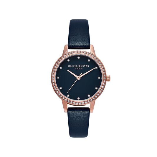 Classics 30mm Rose Gold & Blue Leather Strap Watch