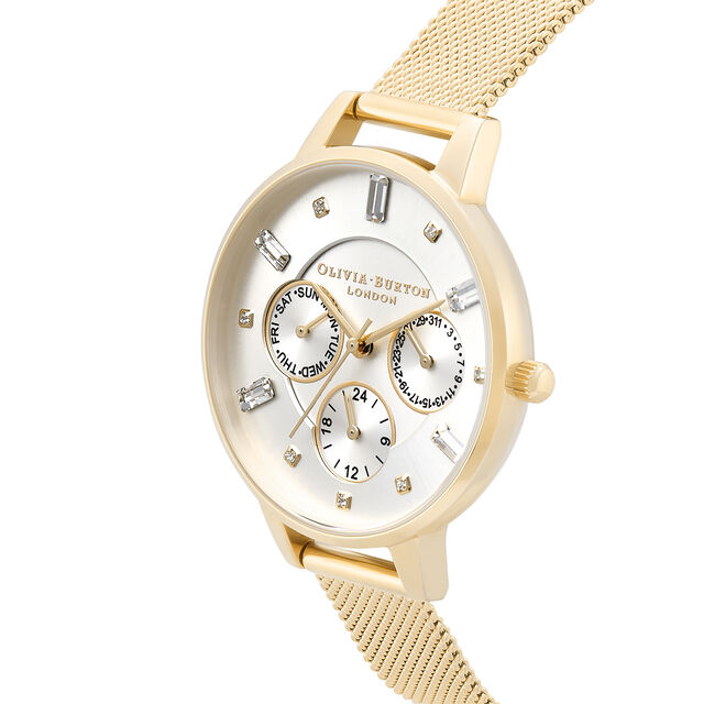 Classic Multifunction Demi Dial Silver & Gold Mesh Watch