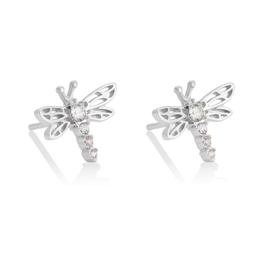 Dancing Dragonfly Stud Earrings Silver