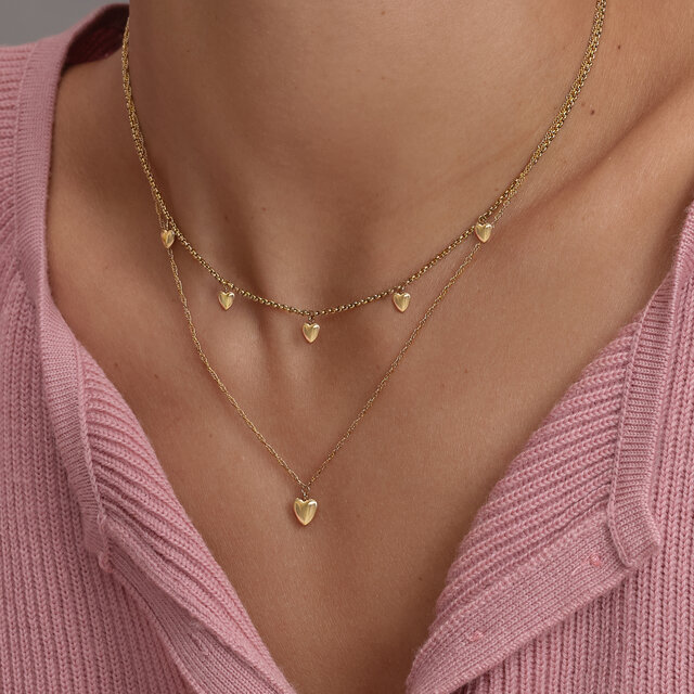 Mini Heart Gold Plated Double Chain Necklace