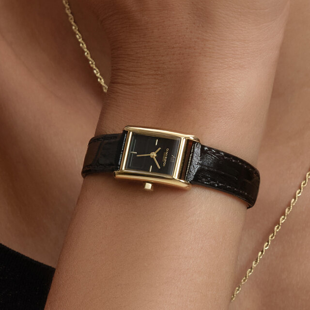 16mm Mini Grove Gold & Black Croc Leather Strap Watch