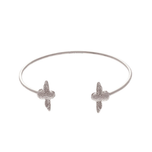 3D Bee Open End Bangle Silver