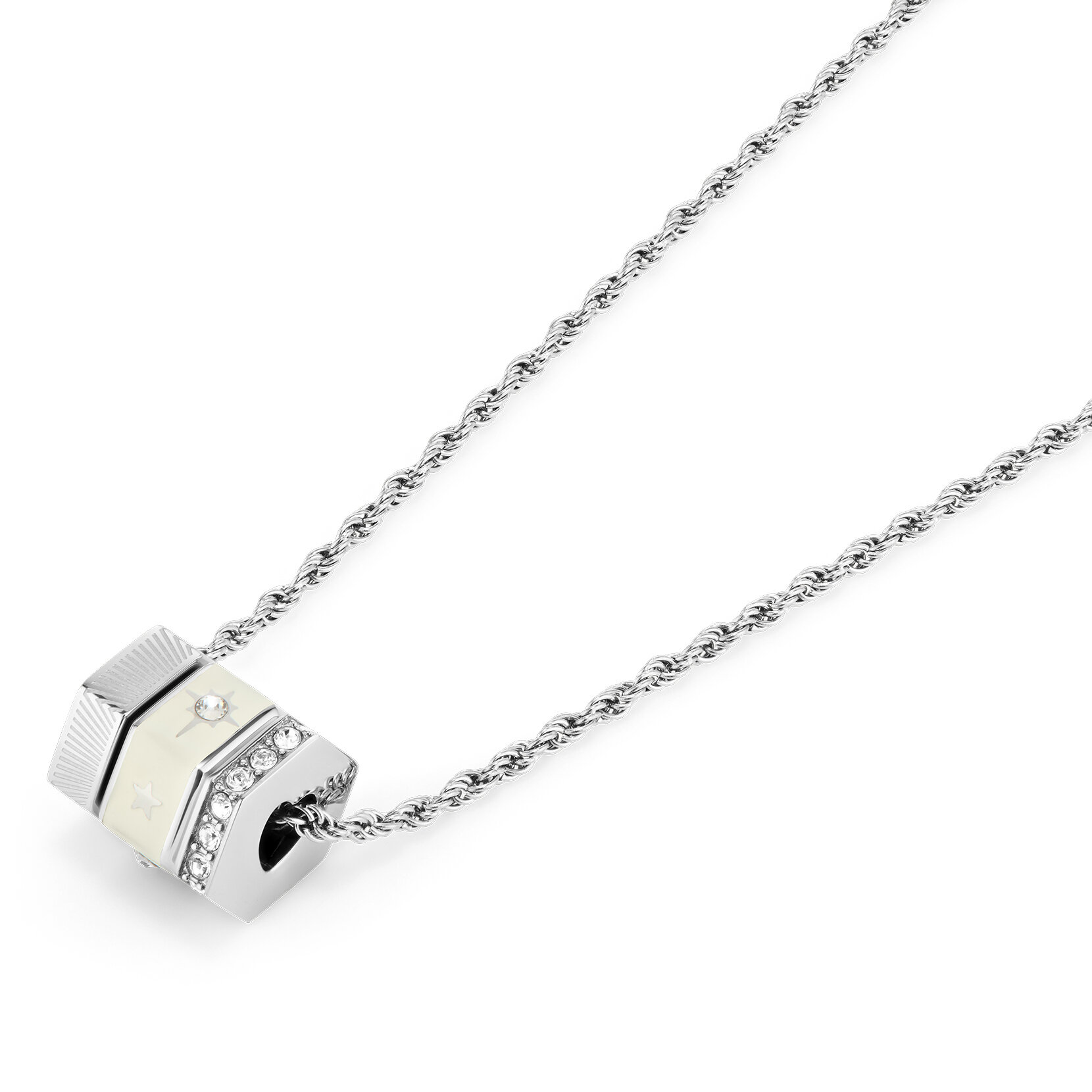 Ivory & Silver Tone Bead Charm Necklace