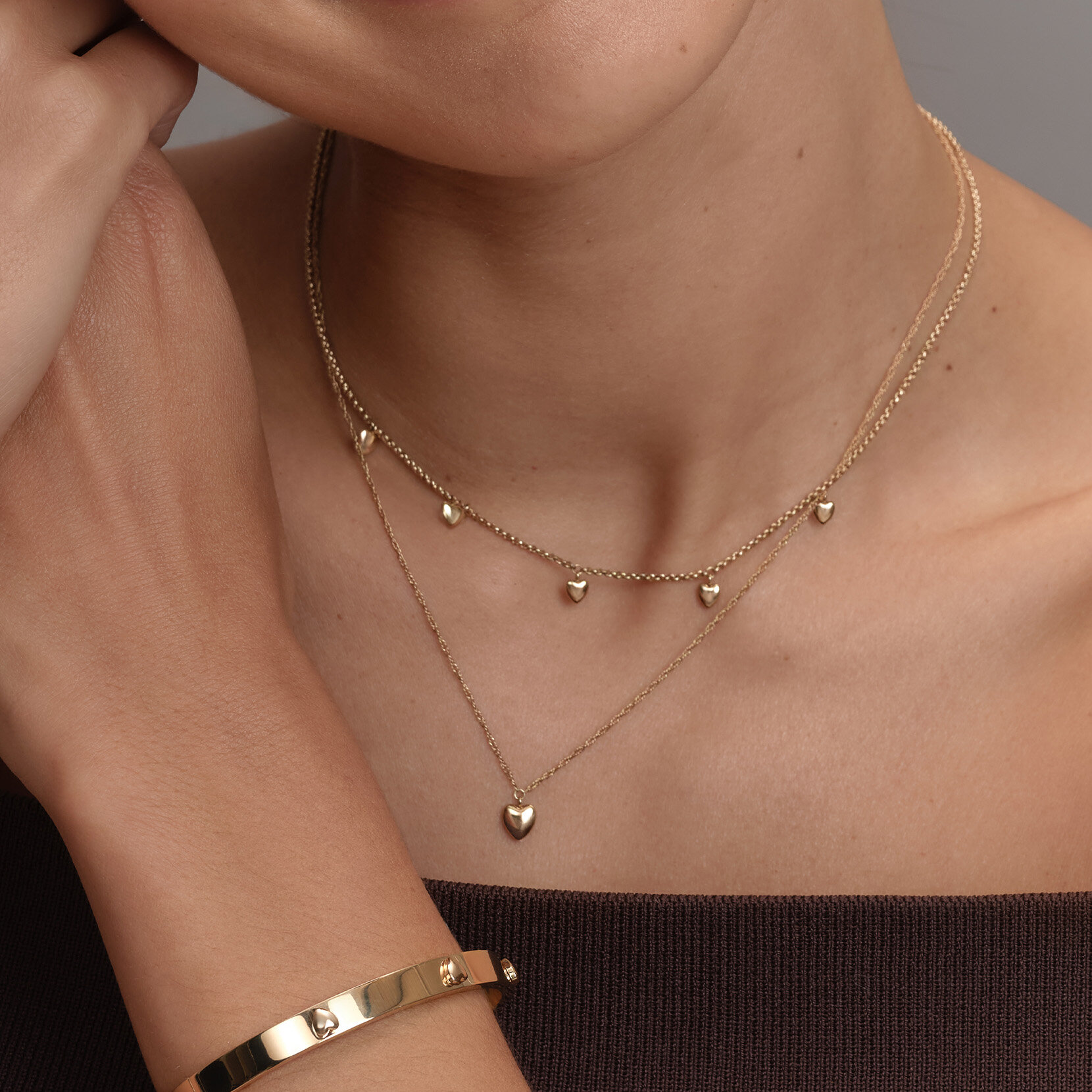 Mini Heart Rose Gold Plated Double Chain Necklace