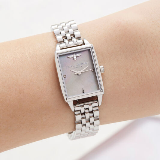 Bee Hive Grey Mother of Pearl Bracelet, Silver