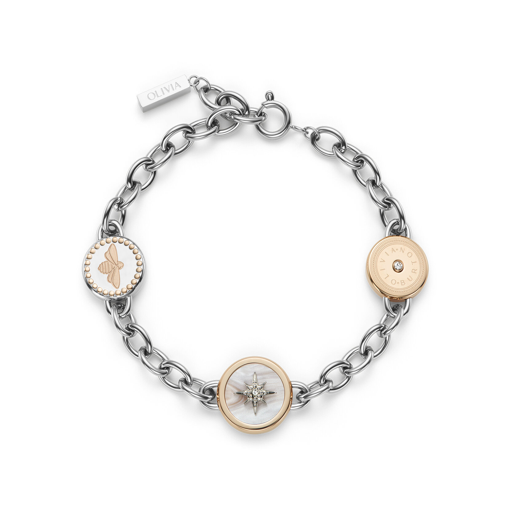 Bee and North Star Silver & Rose Gold Plated Charm Bracelet