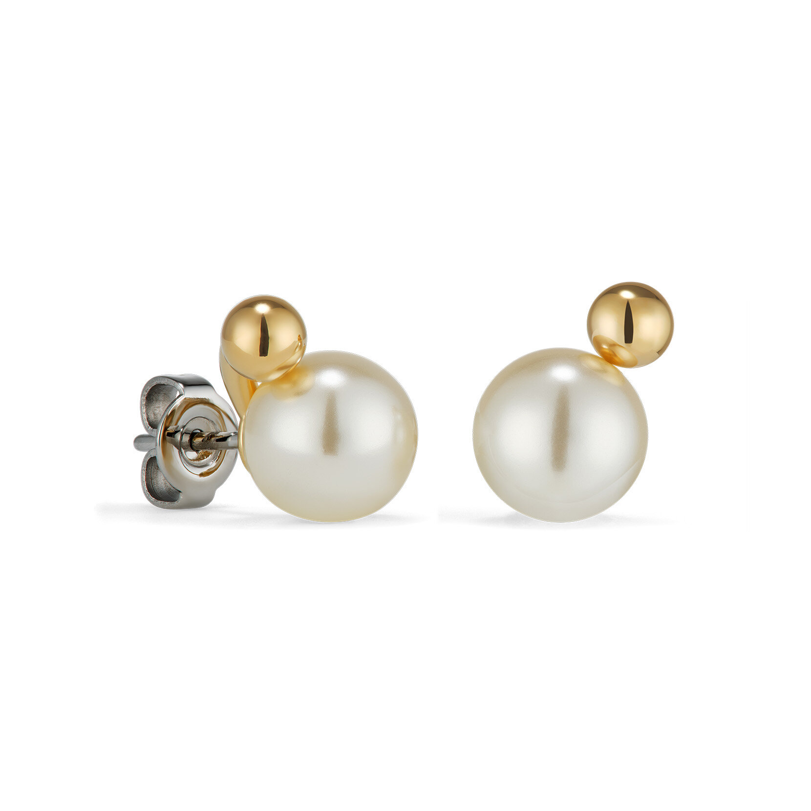 Modern Cream Pearl Gold Plated Stud Earrings