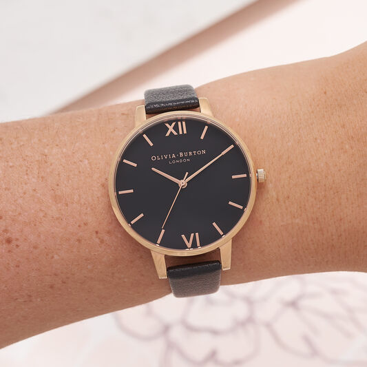 Big Dial Black And Rose Gold Watch