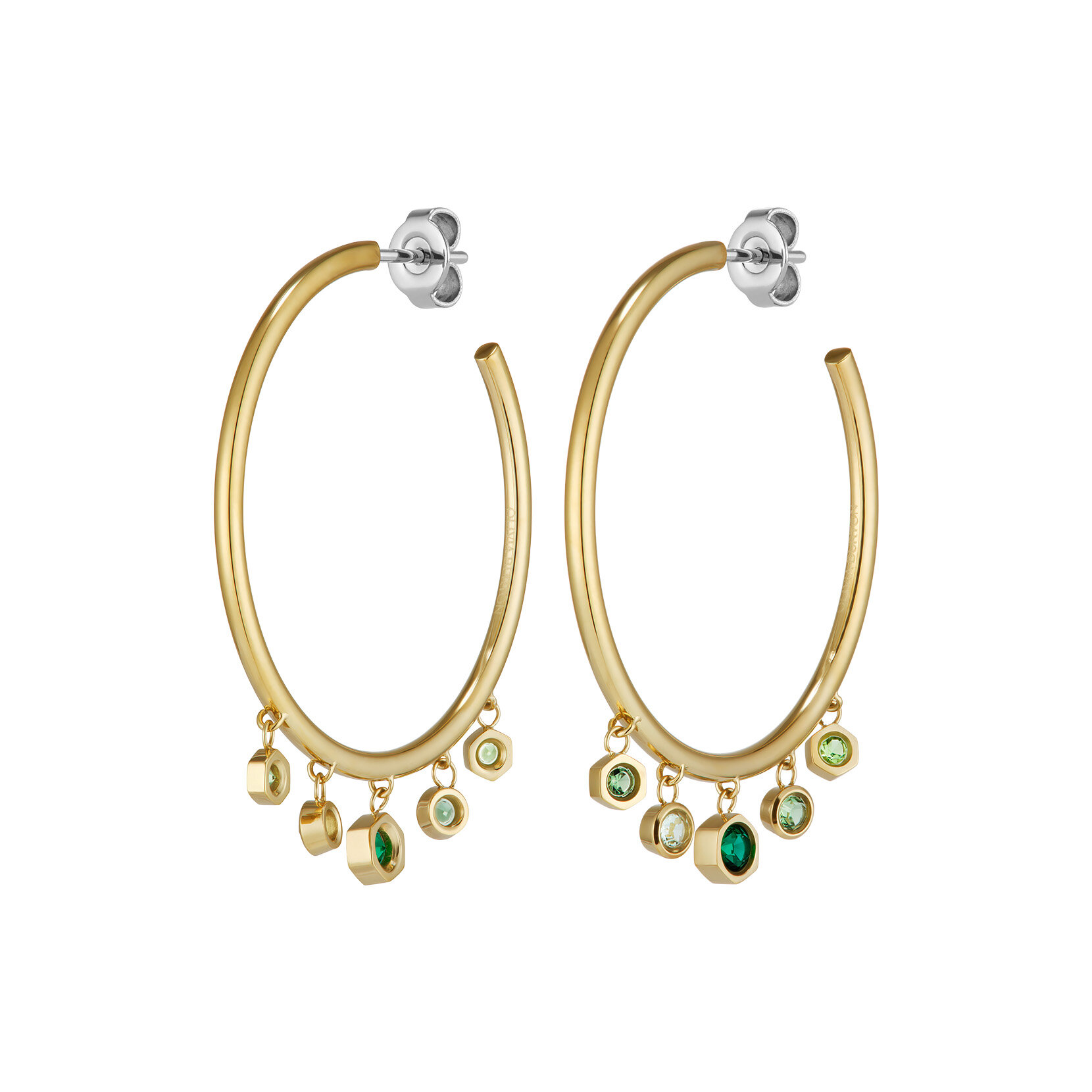 Mini Droplet Green Crystal Gold Plated Hoop Earrings