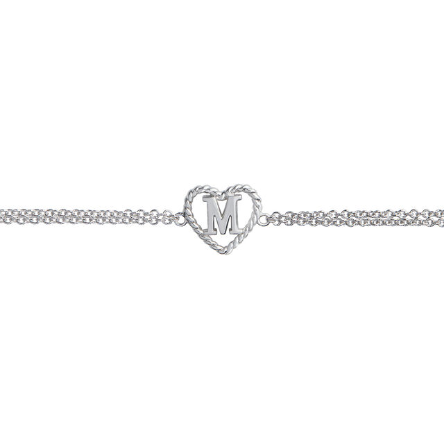 'M' Heart Initial Chain Bracelet Silver