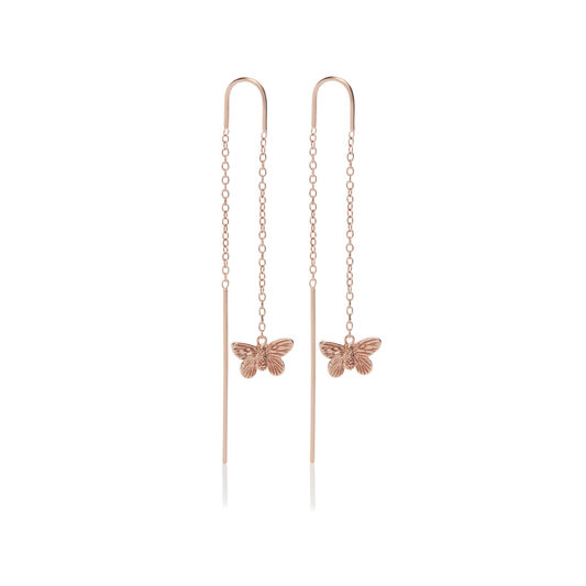 3D Butterfly Threader Earrings Rose Gold