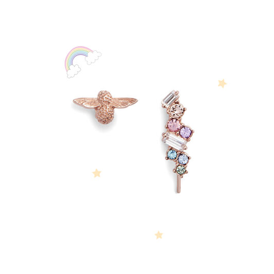 Rainbow Bee Crawler & Stud Rose Gold