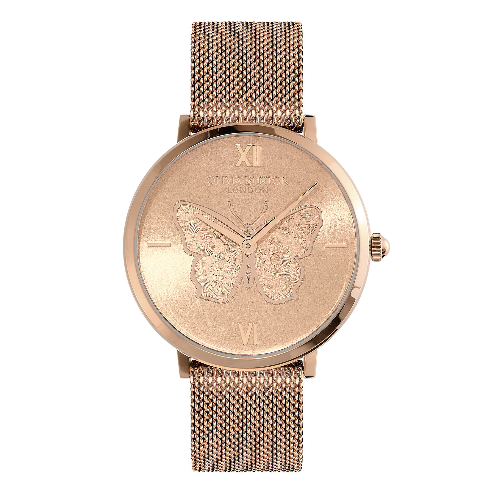 35mm Butterfly Ultra Slim Rose Gold Mesh Watch