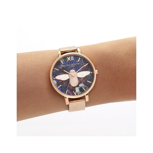 Big Dial 3D Bee Lapis Lazuli & Rose Gold Boucle Mesh