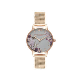 Blooms & Butterflies Grey Dial And Rose Gold Mesh