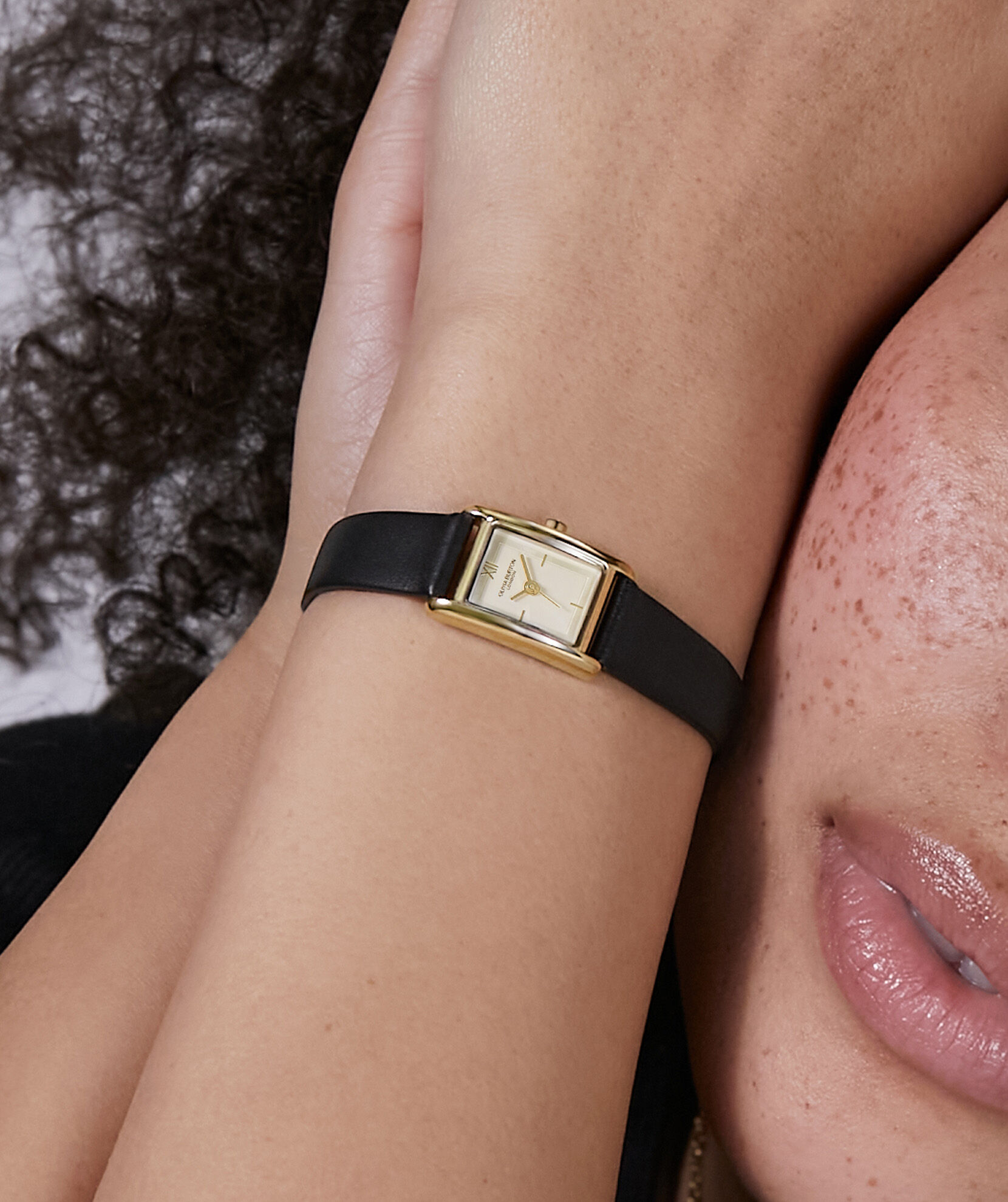 Classic 16mm Mini Grove Gold & Black Leather Strap Watch | Olivia