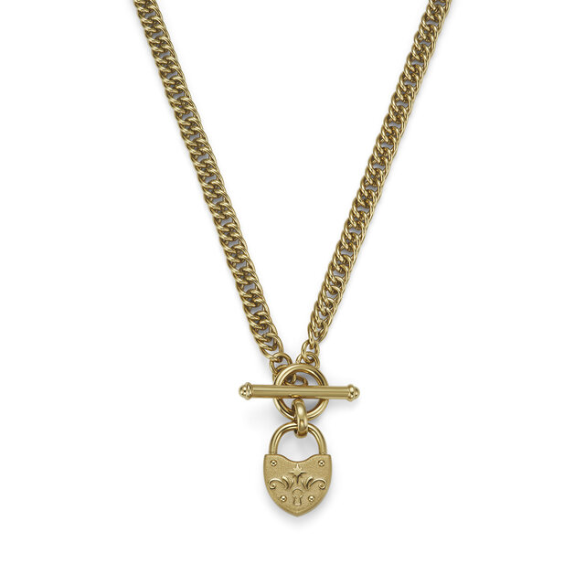 Lock Heart Gold Plated Toggle Necklace
