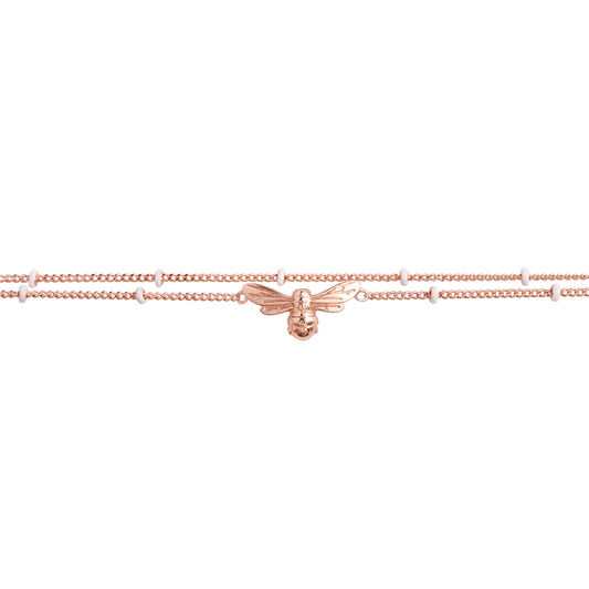 Lucky Bee Chain Bracelet with Pearl Rose Gold