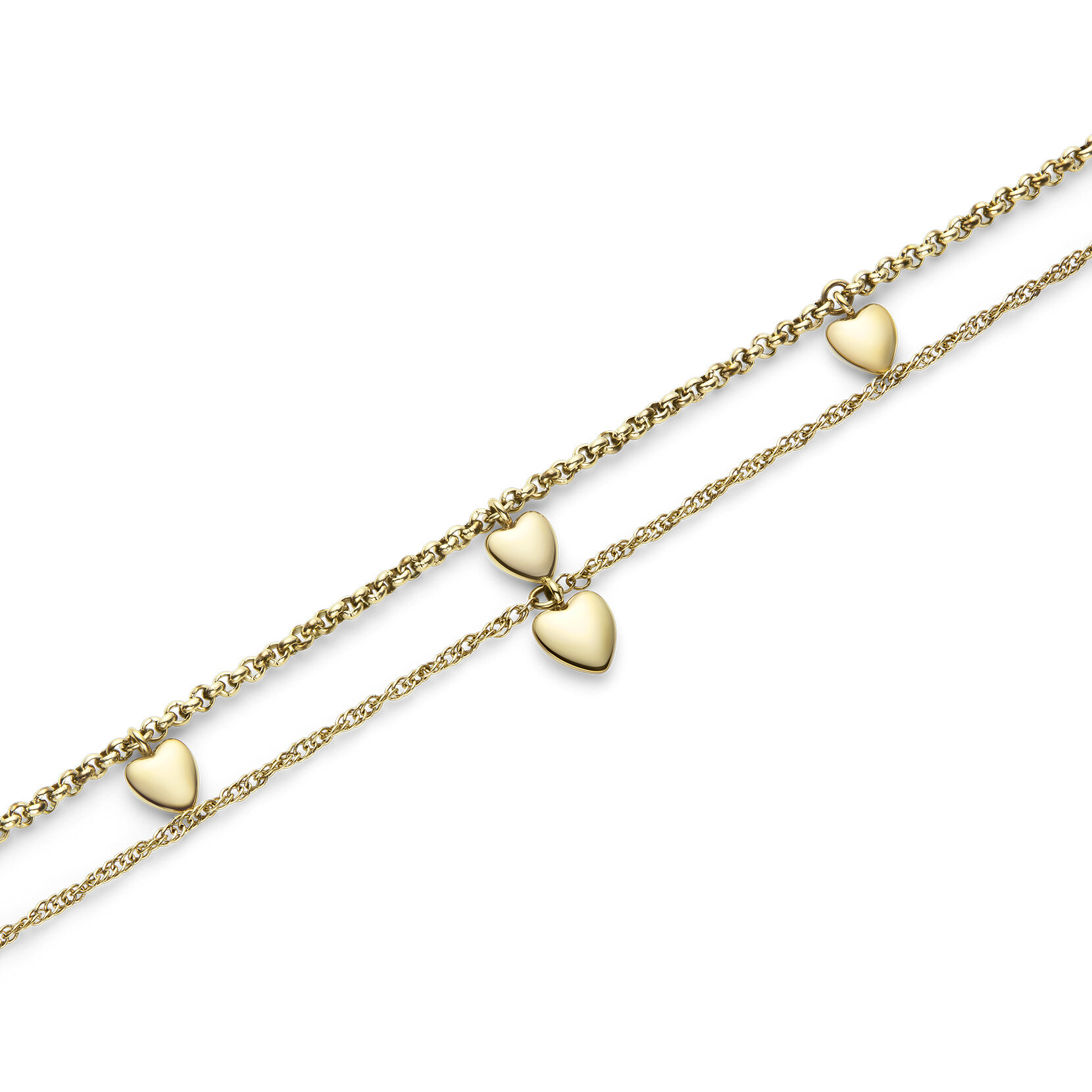 Mini Heart Gold Plated Double Chain Bracelet