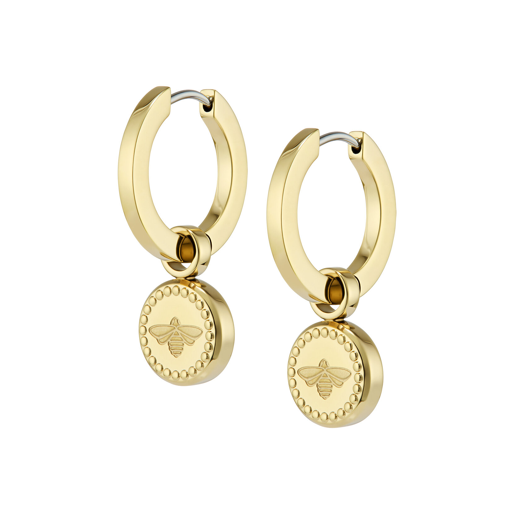 Bee Charm Gold Plated Hoop Earrings