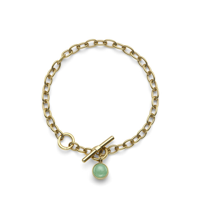 Aventurine Cabochon Gold Plated Gemstone Toggle Bracelet