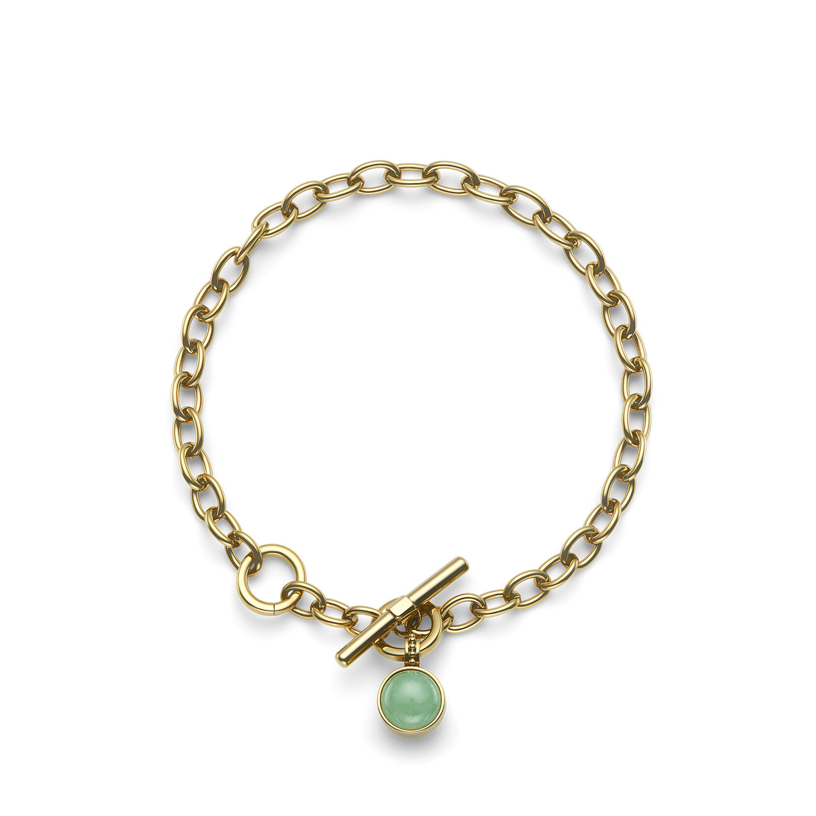 Aventurine Cabochon Gold Plated Gemstone Toggle Bracelet