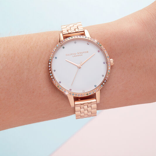 Rainbow Bezel & Rose Gold Bracelet