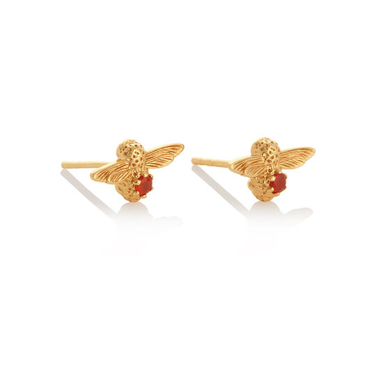 Celebration Bee Studs Gold & Red Agate