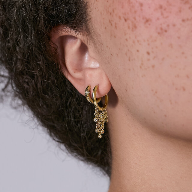 Crystal Chain Gold Plated Huggie Hoop Earrings