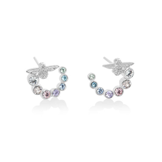 Rainbow Bee Swirl Hoop Earrings Silver